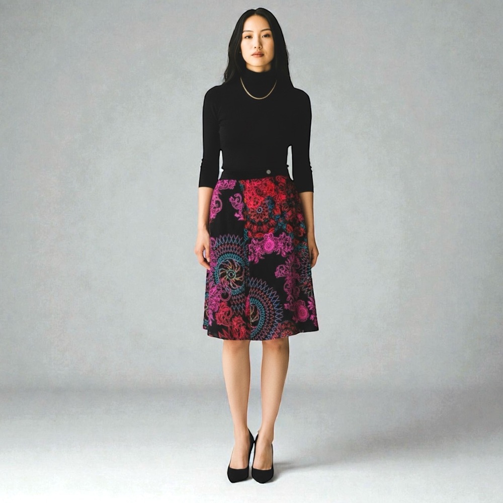 Versace Collection 100% Silk A-Line Knee Skirt